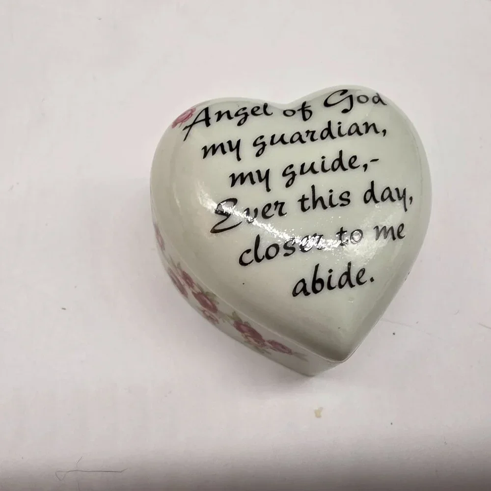 Heart Shaped Ceramic Keepsake Boxes With Inspirational Quotes & Floral Designs
